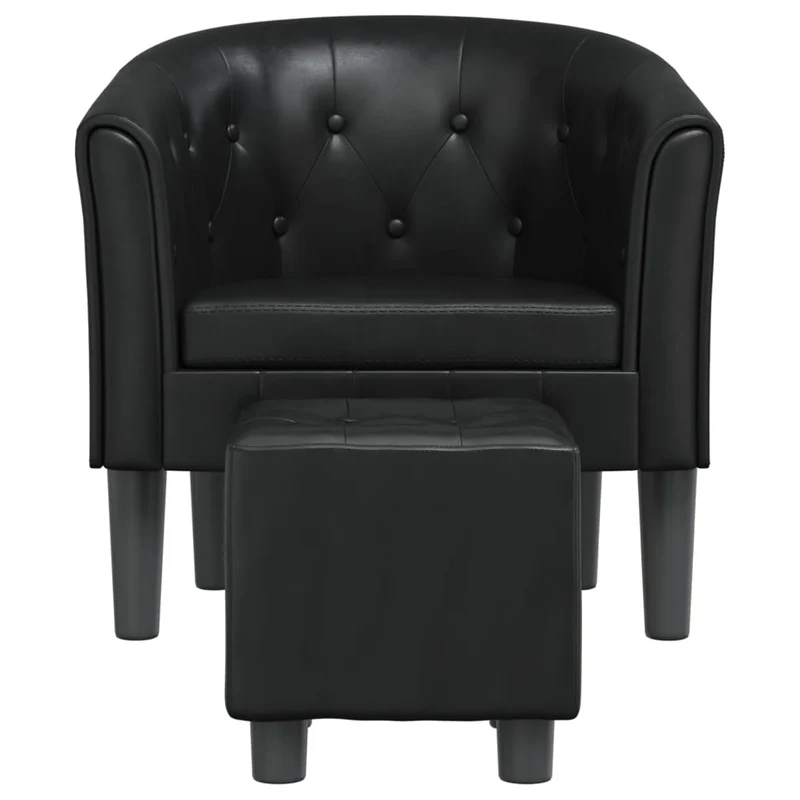Fauteuil lounge assise confortable design moderne avec repose-pied PVC noir DEC026429