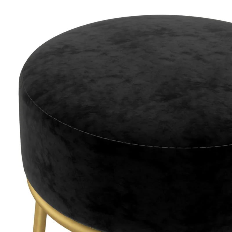 Tabouret assise rond 30 x 38 cm en velours noir et fer doré DEC026374