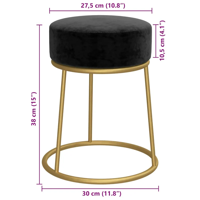 Tabouret assise rond 30 x 38 cm en velours noir et fer doré DEC026374