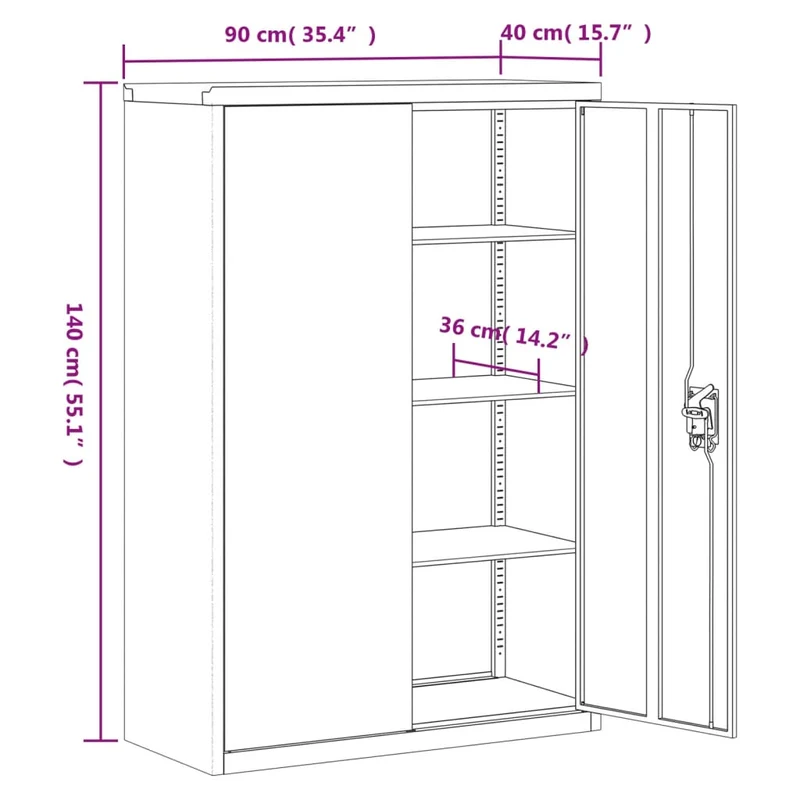 Caissons à tiroirs meuble de bureau avec 3 étagères réglables portes verrouillables 90 x 40 x 140 cm acier blanc DEC024525