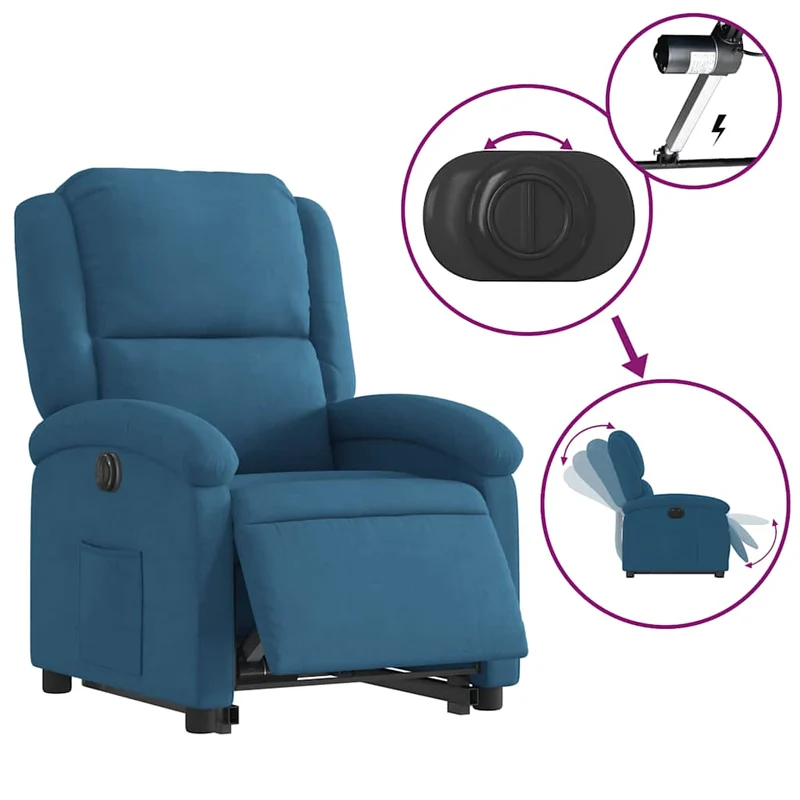 Fauteuil relax TV fonction de levage électrique très confortable en velours bleu DEC028241