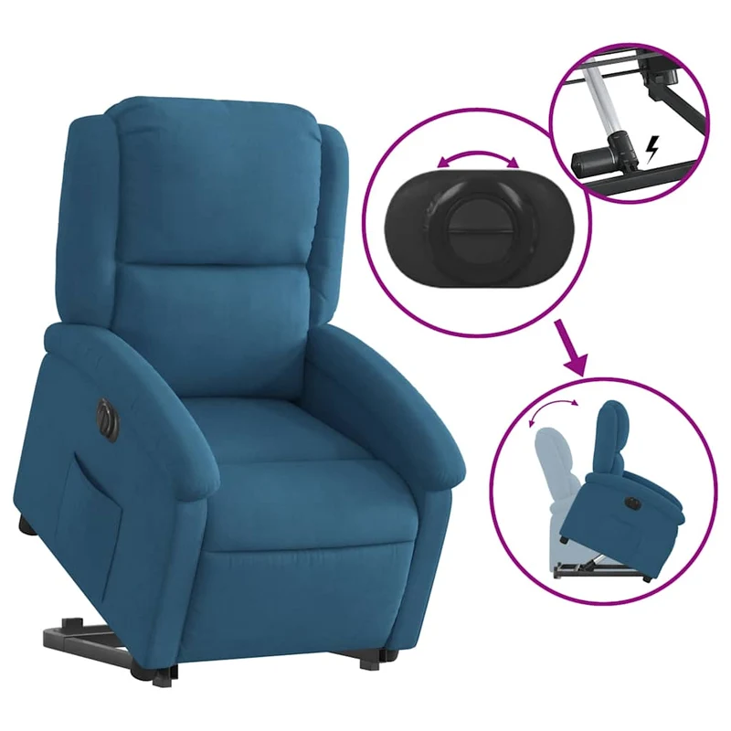 Fauteuil relax TV fonction de levage électrique très confortable en velours bleu DEC028241