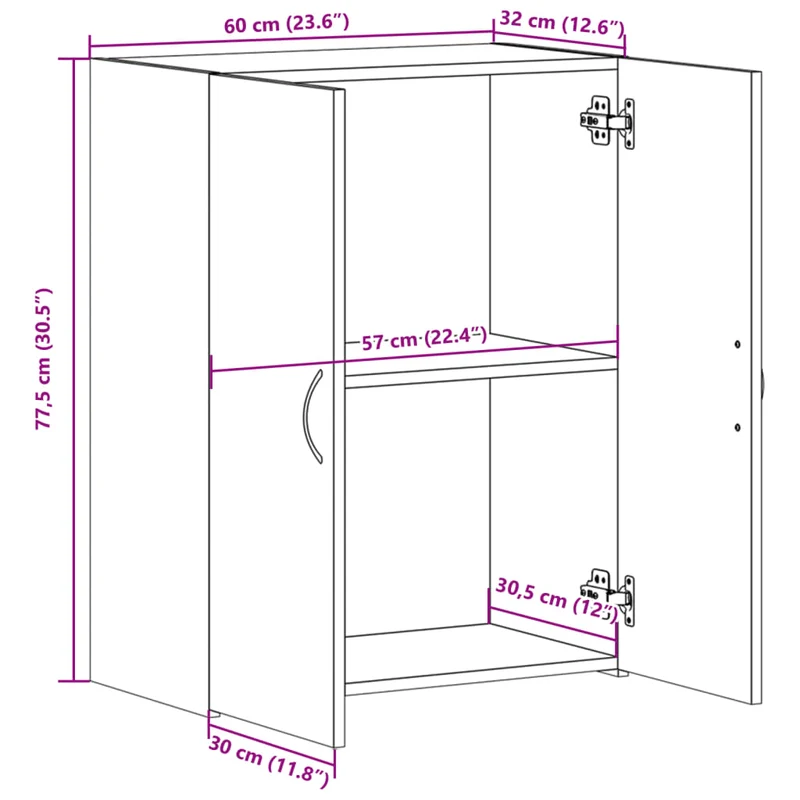 Meuble de bureau armoire de rangement 60 x 32 x 77,5 cm bois d'ingénierie blanc DEC024471