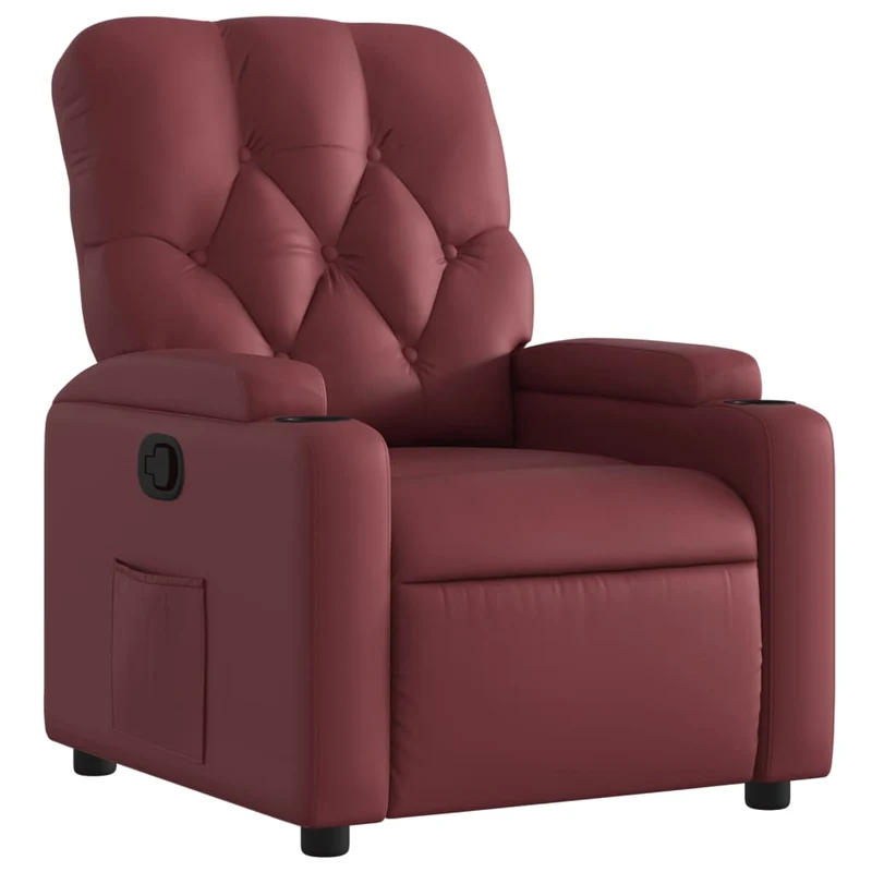 Fauteuil relax TV rembourrage confortable fonction d'inclinaison manuelle en PVC rouge bordeaux DEC028132