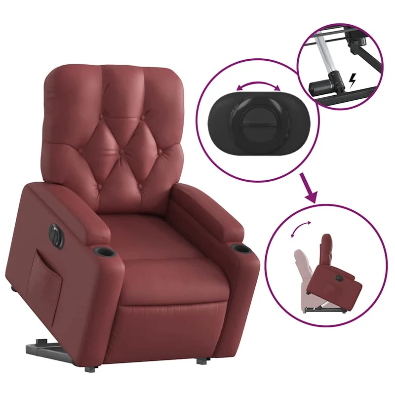 Fauteuil relax TV fonction de levage électrique très confortable en PVC rouge bordeaux DEC028522