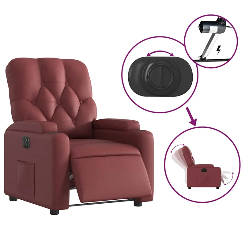 Fauteuil relax TV fonction d'inclinaison électrique très confortable en PVC rouge bordeaux DEC028519