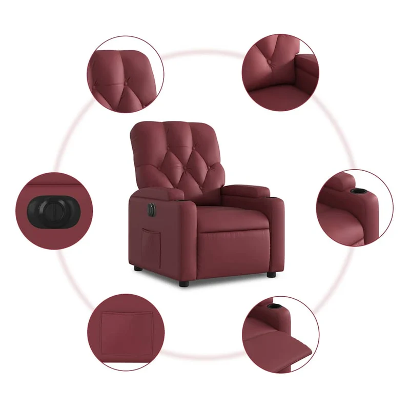 Fauteuil relax TV fonction d'inclinaison électrique très confortable en PVC rouge bordeaux DEC028519