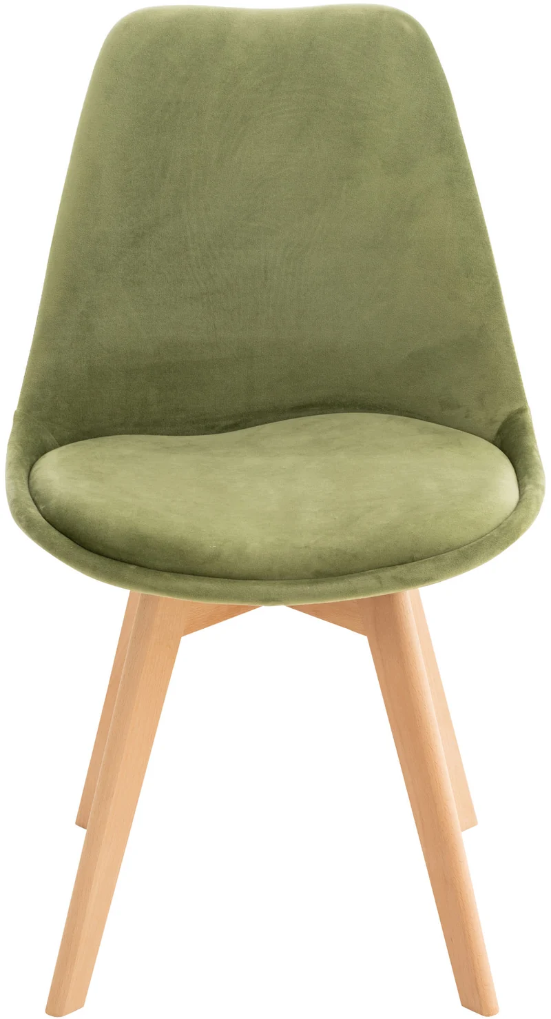 Chaise de salle à manger x1 design scandinave en velours vert clair et pieds en bois clair 10_0002287