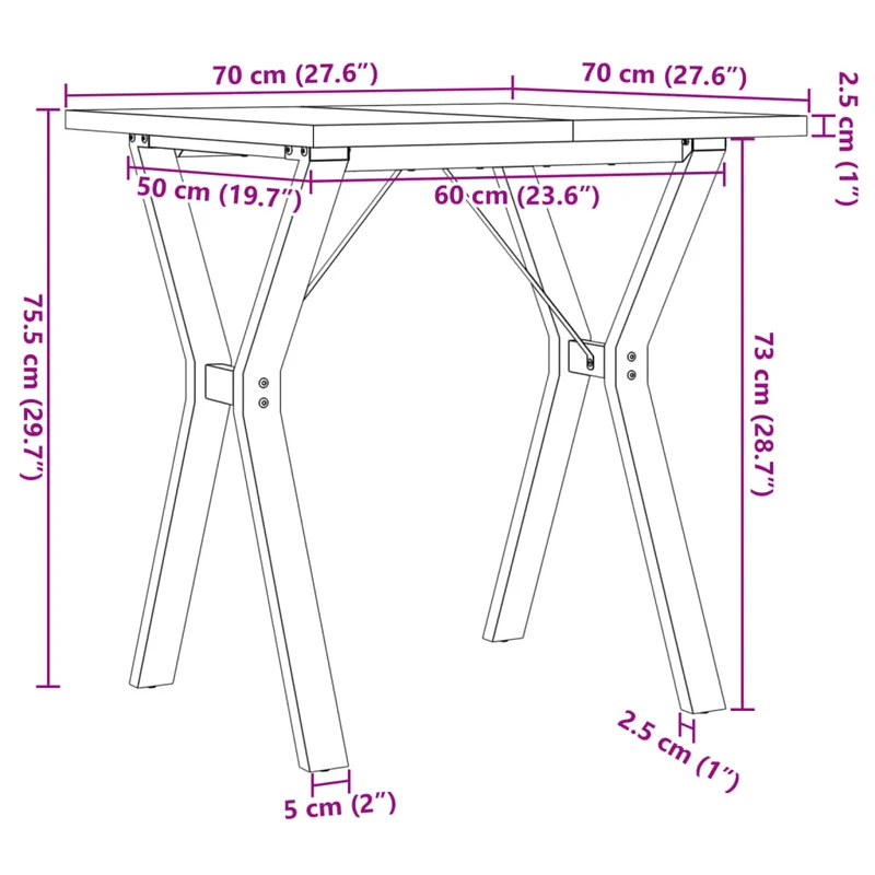 Table de salle à manger cuisine design industriel 70 x 70 x 75,5cm bois de pin massif et acier DEC036837