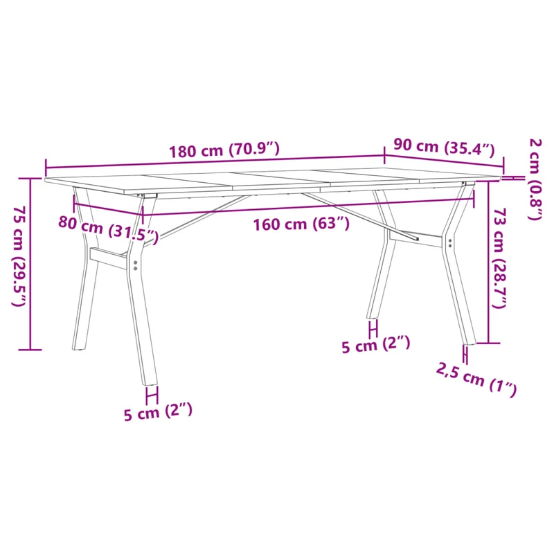 Table de salle à manger design industriel 180 x 90 x 75 cm bois de pin massif et acier DEC036828