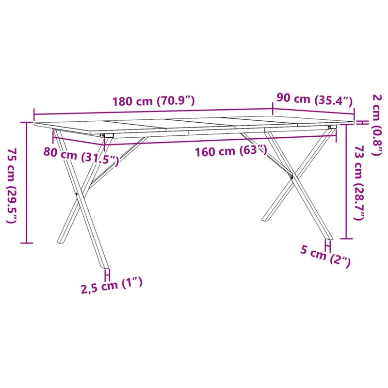 Table de salle à manger design industriel 180 x 90 x 75 cm bois de pin massif et acier DEC036806