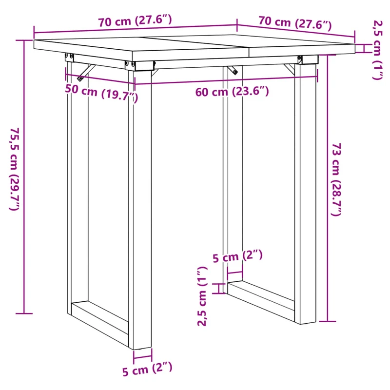 Table de salle à manger design industriel 70 x 70 x 75,5cm bois de pin massif et acier DEC036793