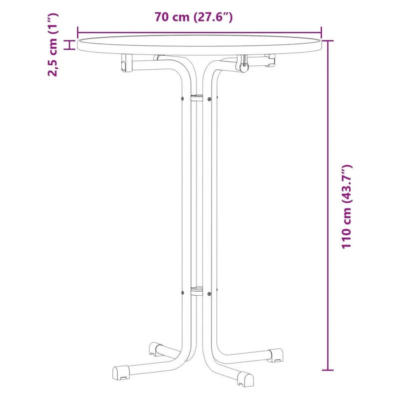 Table haute table de bar plateau pliable ø70 x 110 cm bois d'ingénierie et acier blanc DEC036776