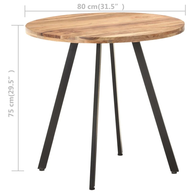 Table de salle à manger cuisine table d'appoint 80 cm bois d'acacia et fer DEC036632