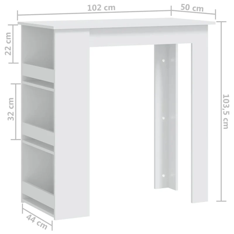 Table d’appoint multifonction avec étagères de rangement 102 x 50 x 103,5 cm bois d'ingénierie blanc DEC036494