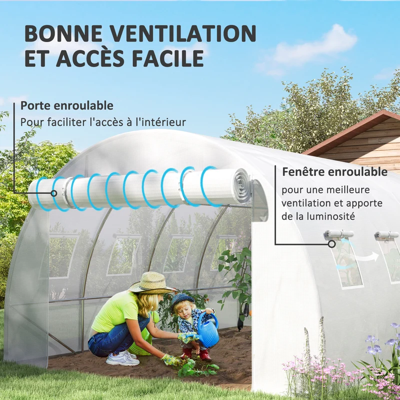 Bâche de rechange serre tunnel 4 x 3 x 2 m imperméable anti-uv porte zippée 8 fenêtres moderne en polyéthylène blanc 21_0004163