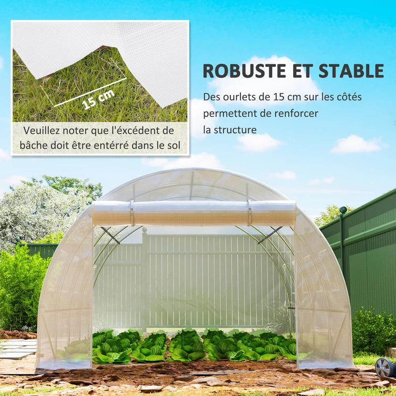 Bâche de rechange serre tunnel 4 x 3 x 2 m imperméable anti-uv porte zippée 8 fenêtres moderne en polyéthylène blanc 21_0004163