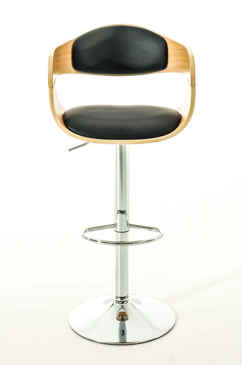 Lot de 2 tabourets de bar design scandinave en PVC noir et structure en bois couleur clair 10_0004246