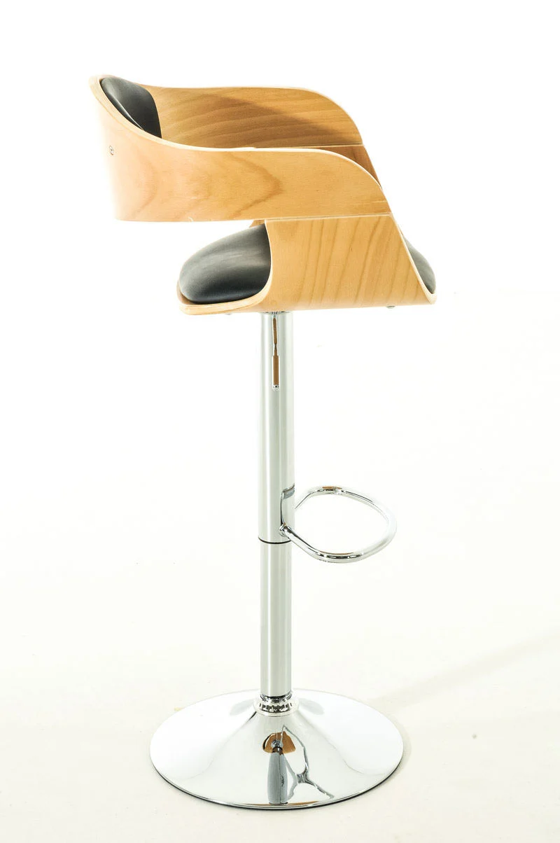 Lot de 2 tabourets de bar design scandinave en PVC noir et structure en bois couleur clair 10_0004246