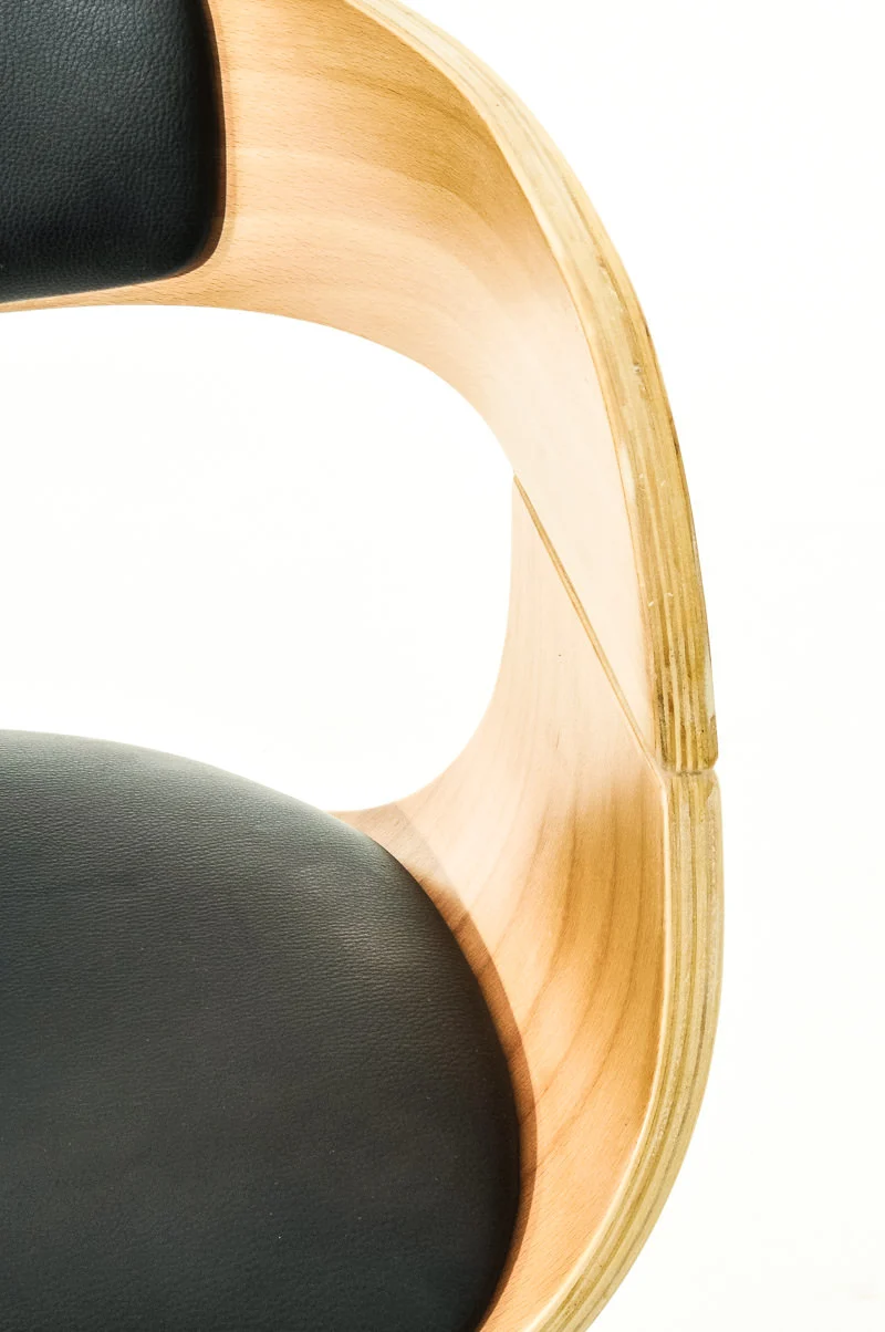 Lot de 2 tabourets de bar design scandinave en PVC noir et structure en bois couleur clair 10_0004246