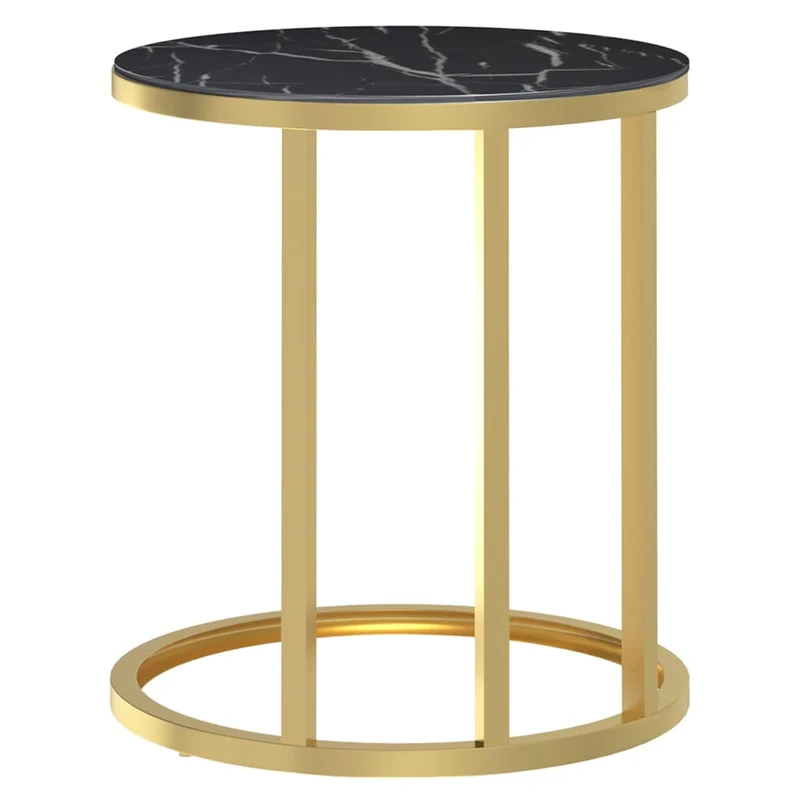 Table d'appoint bout de canapé hauteur 58 cm verre trempé aspect marbre noir et fer doré DEC032430