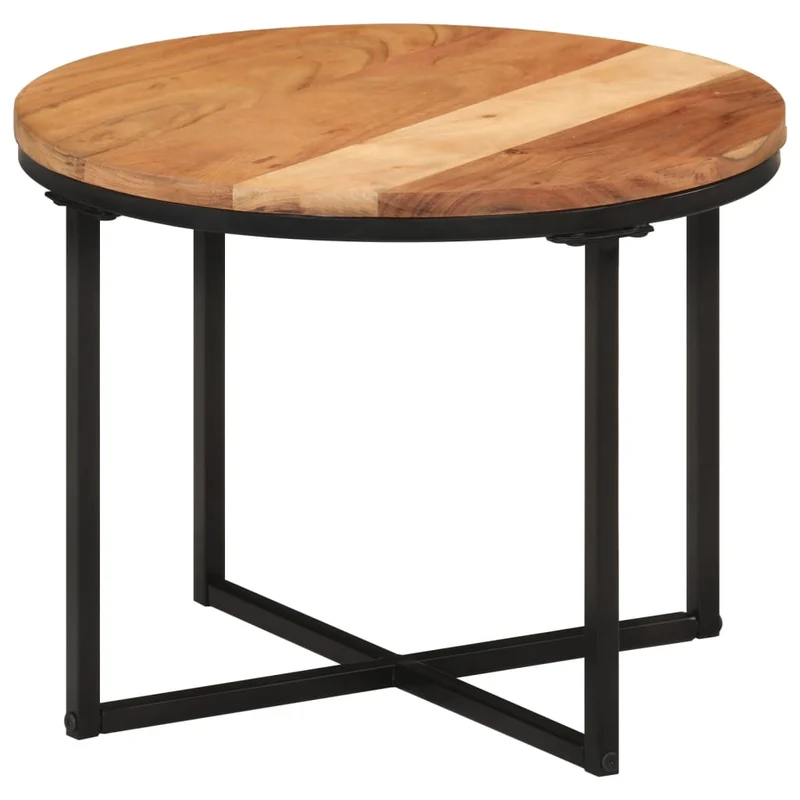 Table d'appoint forme ronde style industriel 45 x 45 x 35 cm bois massif acacia et fer DEC037064
