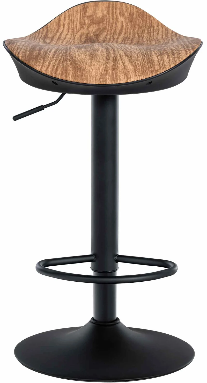 Tabouret de bar x1 forme ergonomique en PVC couleur bois et pieds en métal noir 10_0004529