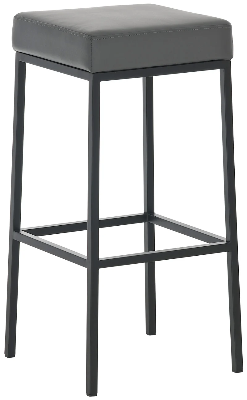Lot de 2 tabourets de bar avec repose-pieds design simple hauteur 85 cm en PVC gris et métal noir 10_0004377