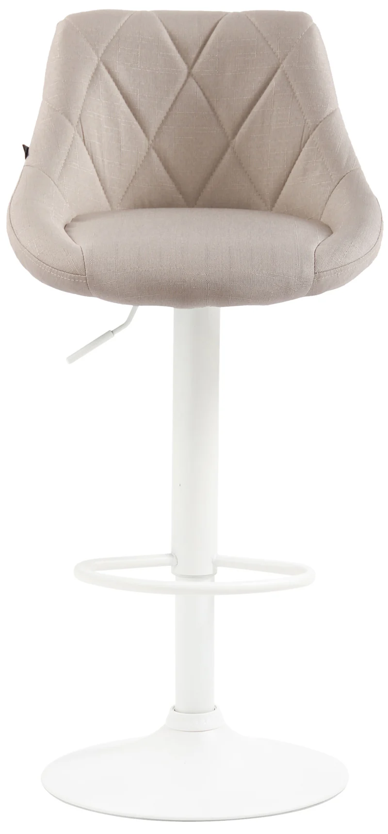 Tabouret de bar chaise haute x 1 avec coutures décoratives assise en tissu crème pieds métal blanc 10_0005091