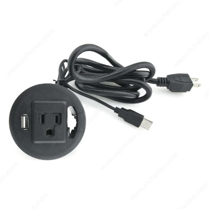 Passe-câble avec 1 port USB de recharge et 1 prise électrique