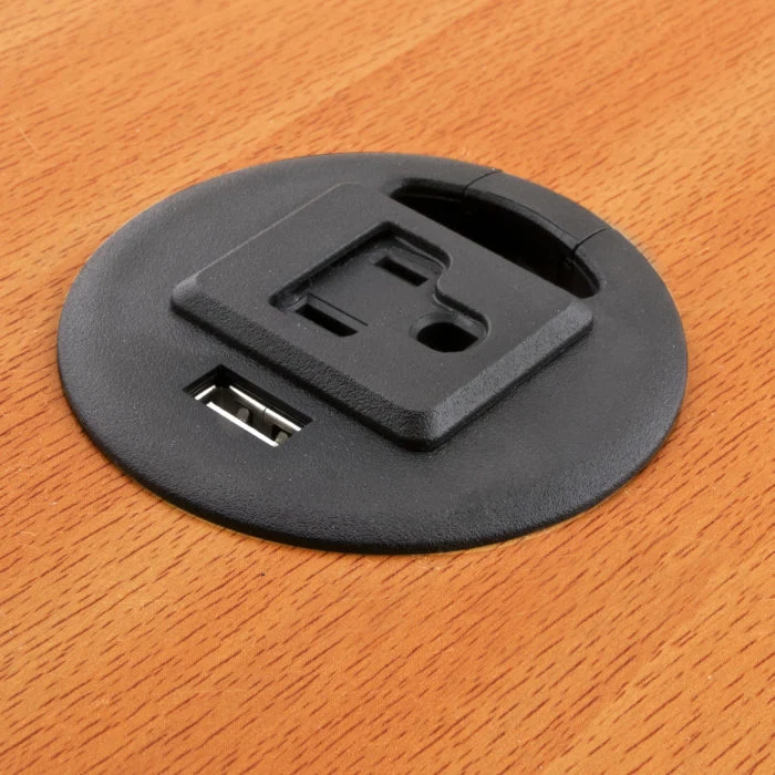 Passe-câble avec 1 port USB de recharge et 1 prise électrique