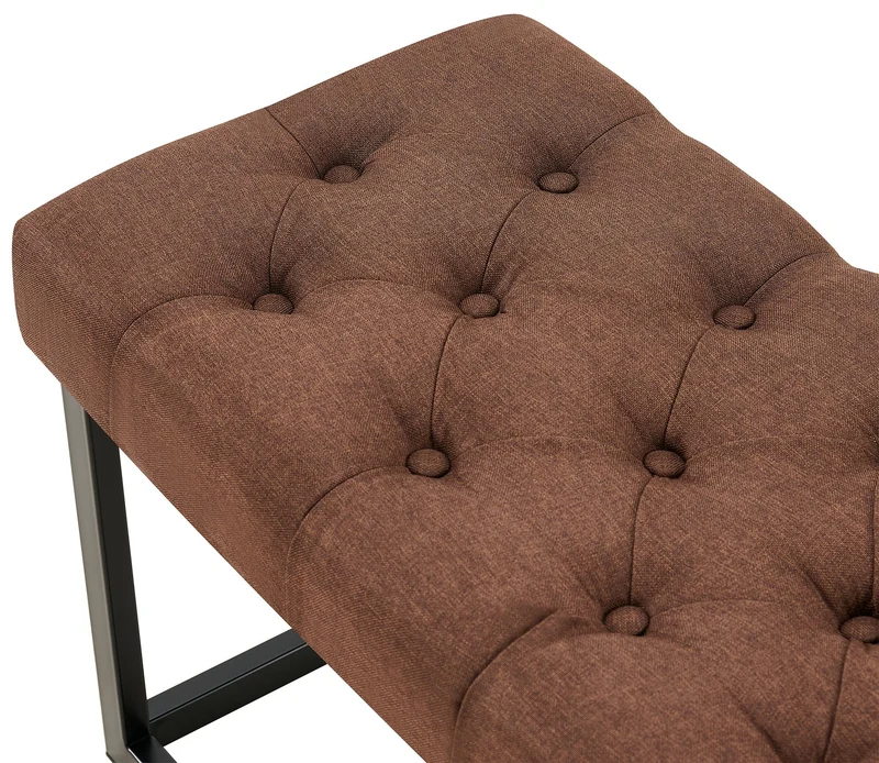 Banc d'entrée en tissu marron boutons décoratifs avec structure en métal noir 120 x 38 x 46 cm 10_0008727