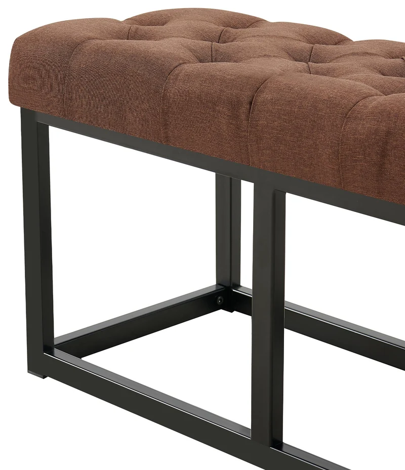 Banc d'entrée en tissu marron boutons décoratifs avec structure en métal noir 120 x 38 x 46 cm 10_0008727