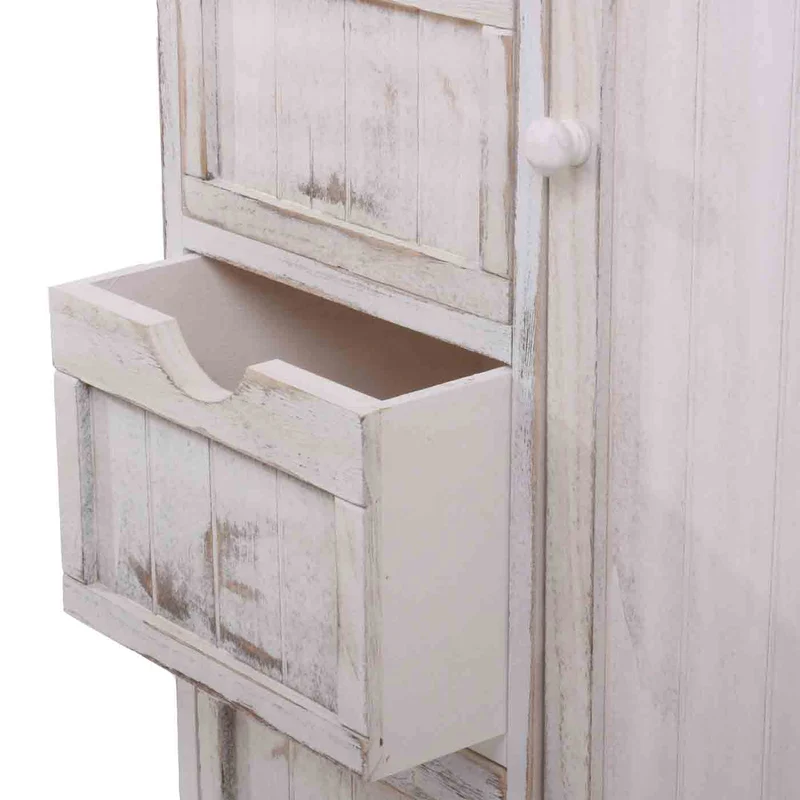 Commode petit meuble de rangement style vintage 82x55x30cm blanc vieilli 04_0002489