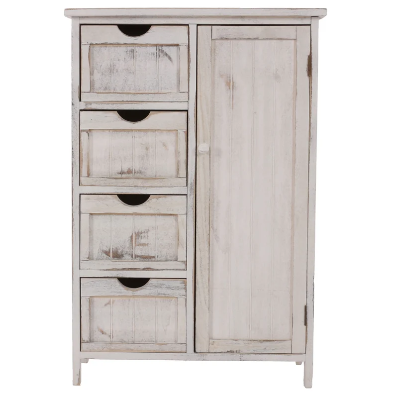 Commode petit meuble de rangement style vintage 82x55x30cm blanc vieilli 04_0002489