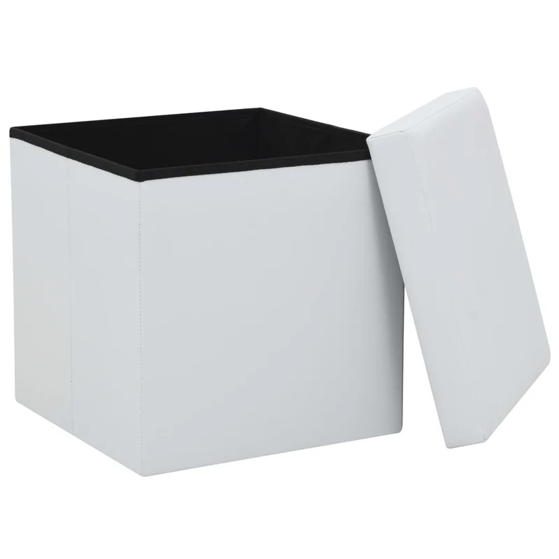 Lot de 2 tabourets assises poufs de rangement pliables en PVC blanc DEC026385