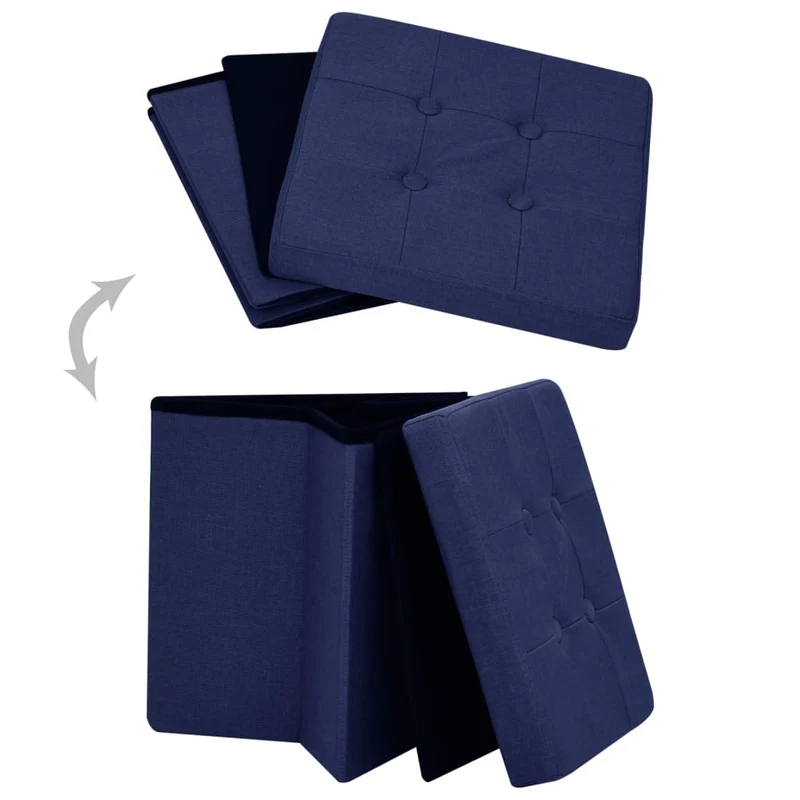 Lot de 2 tabouret assise poufs de rangement pliables en tissu bleu DEC026386