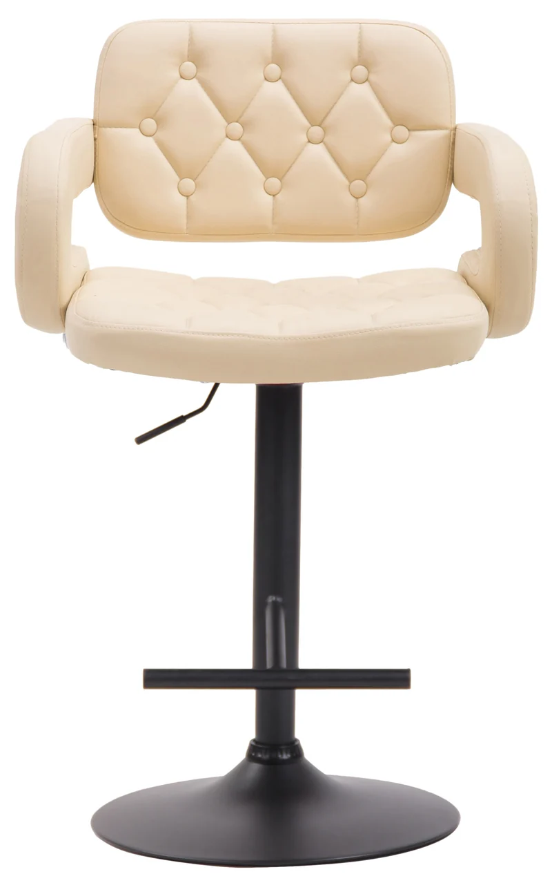 Tabouret de bar en synthétique crème et piètement noir design contemporain avec repose-pieds 10_0001214