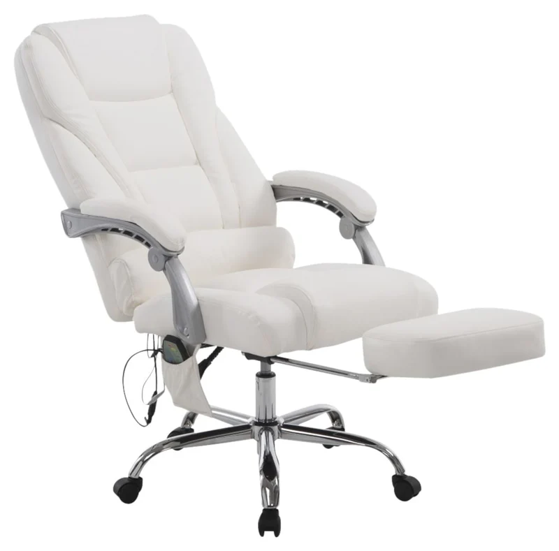 Fauteuil de bureau ergonomique fonction massage avec repose-pieds extensible accoudoirs en PVC blanc et métal 10_0006978