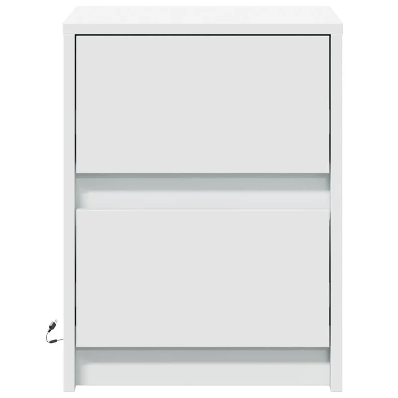 Table de chevet avec tiroirs et LED 38 x 34 x 50 cm en bois d'ingénierie blanc DEC032764