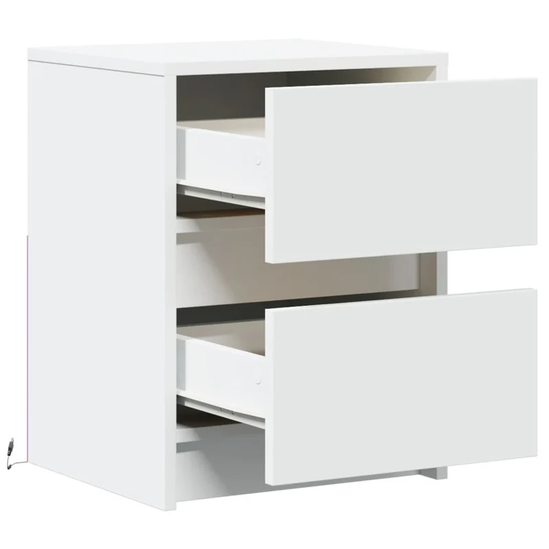 Table de chevet avec tiroirs et LED 38 x 34 x 50 cm en bois d'ingénierie blanc DEC032764