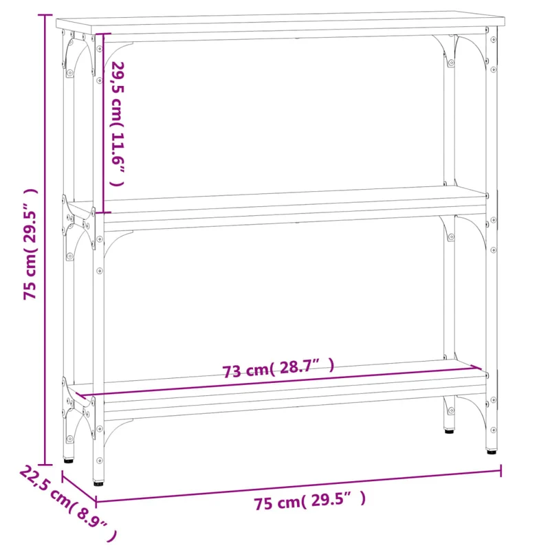 Meuble d'entrée table console design élégant avec étagères 75 x 22,5 x 75 cm bois d'ingénierie marron et métal DEC031803