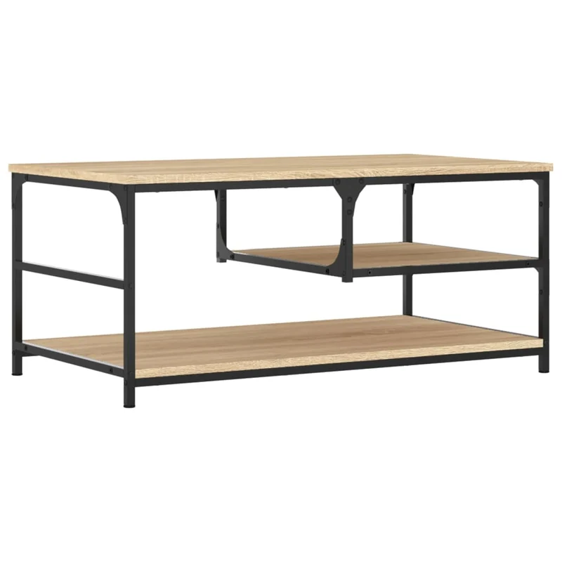 Table basse design industriel rustique 90 x 49 x 40 cm bois d'ingénierie marron et métal DEC039028