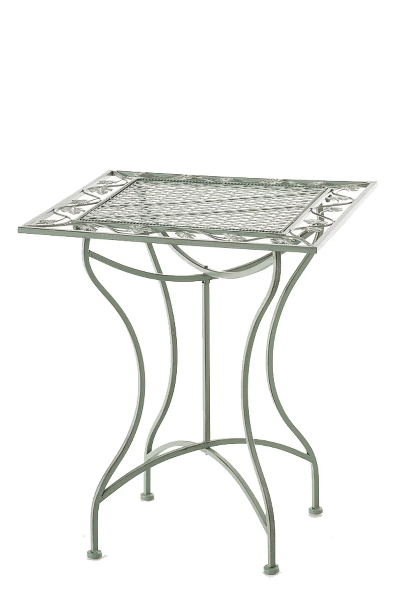 Table de jardin terrasse balcon design rustique en fer forgé vert vieilli 10_0007983