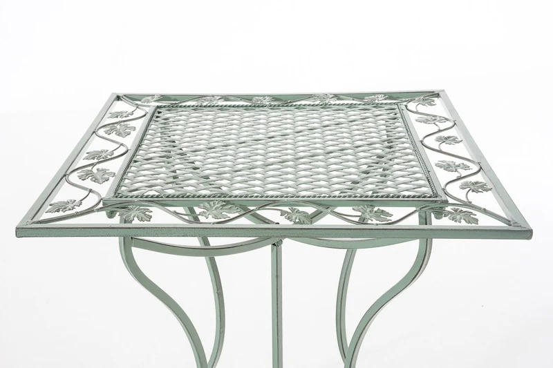 Table de jardin terrasse balcon design rustique en fer forgé vert vieilli 10_0007983