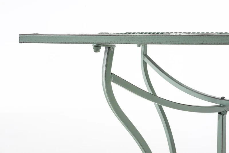 Table de jardin terrasse balcon design rustique en fer forgé vert vieilli 10_0007983