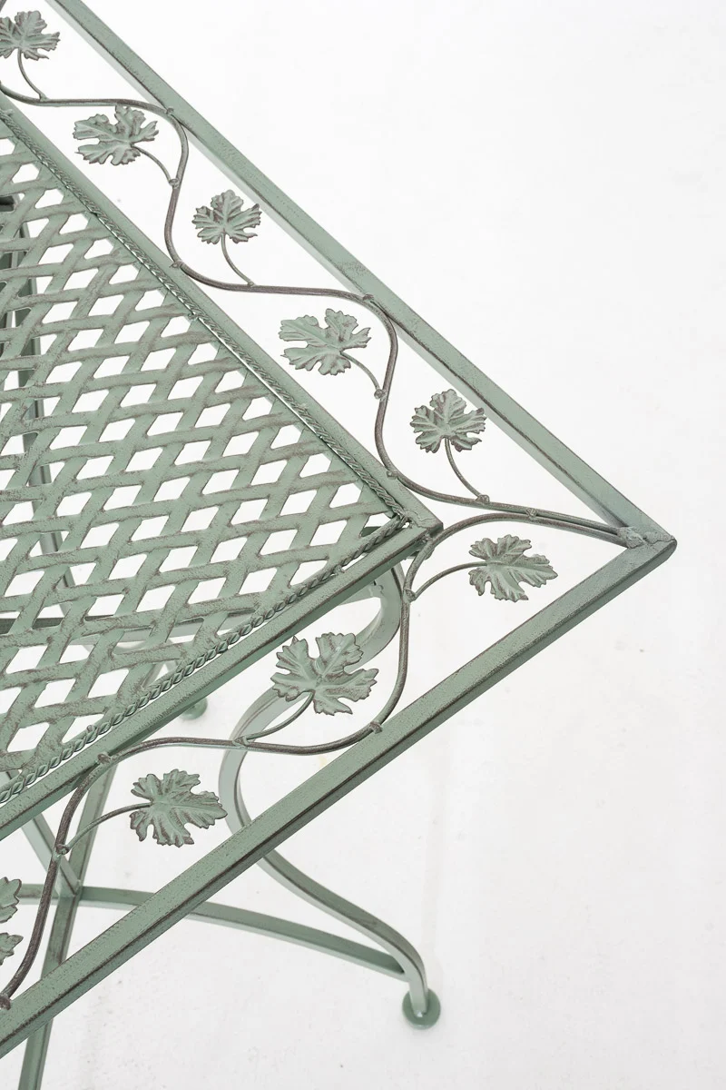Table de jardin terrasse balcon design rustique en fer forgé vert vieilli 10_0007983