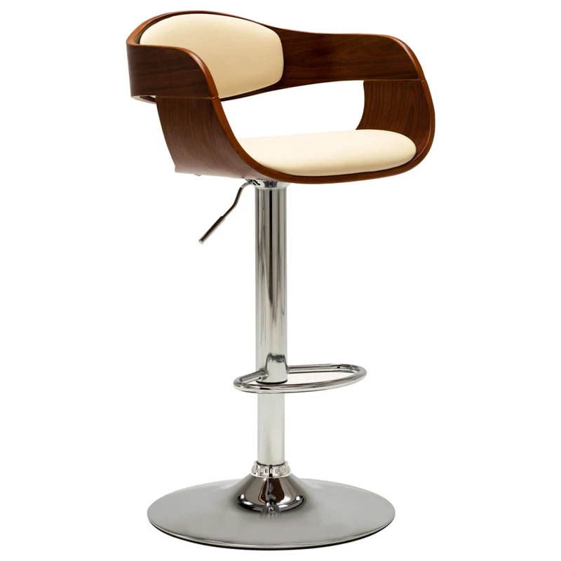 Tabourets de bar x2 chaises haute rétro en bois courbé et PVC crème DEC029385