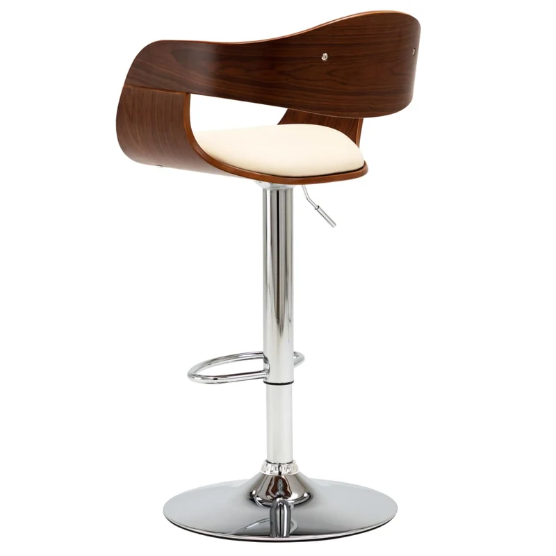 Tabourets de bar x2 chaises haute rétro en bois courbé et PVC crème DEC029385