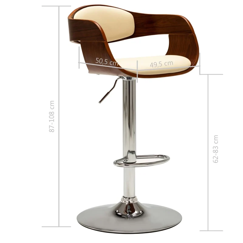 Tabourets de bar x2 chaises haute rétro en bois courbé et PVC crème DEC029385
